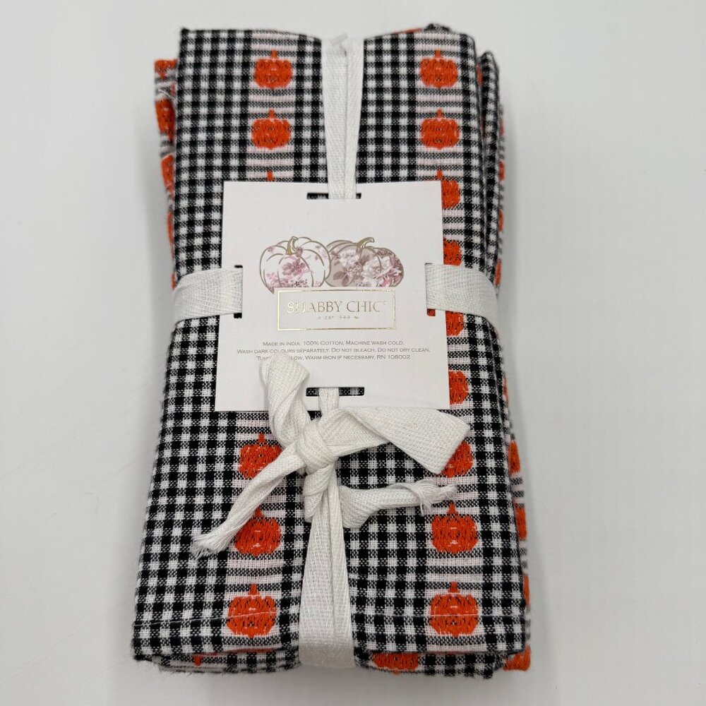 Shabby Chic Pumpkin Cloth Dinner Napkins Set of 8 20x20 Black White Checker Fall